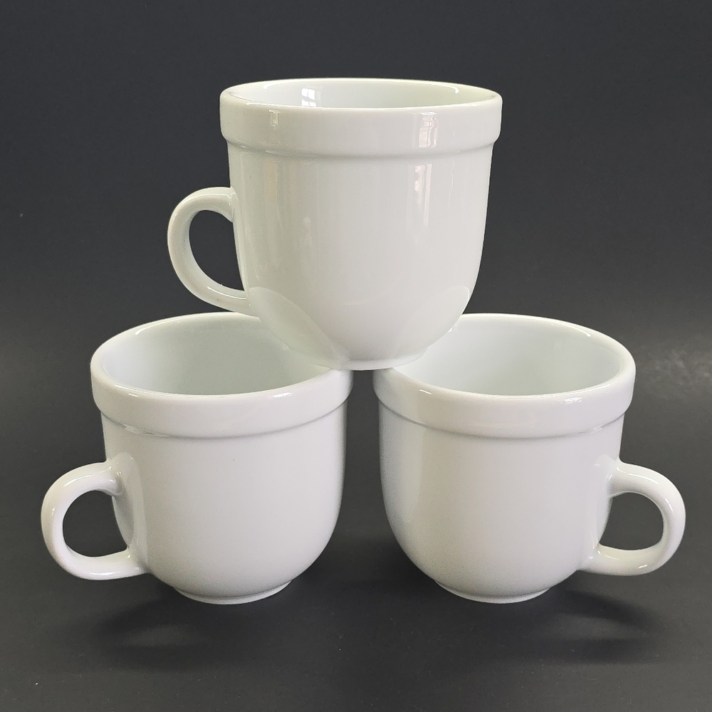 3-Pottery Barn White Cafe Style Coffee/Tea Mugs Gift Collectable